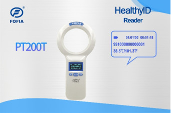 PT200T RFID και αναγνώστης θερμοκρασίας για αναγνώριση ζώων και ανάγνωση θερμοκρασίας.