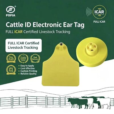 FOFIA Full ICAR LF Ανθεκτικό Αδιάβροχο RFID TPU Κίτρινες καρτέλες αυτιών ζώων ET908+T905 EM4305 Τσιπς 5 έτη εγγύηση Γουρούνι 14,5mm