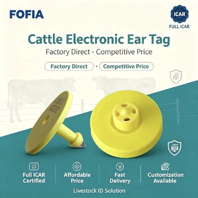 Νέο πλήρες ICAR Αδιάβροχο RFID TPU Κίτρινο Ετικέτες αυτιών ζώων 14.5mm EM4305 Τσιπ 5 χρόνια εγγύηση Χρησιμοποίηση αγροκτήματος Fofia