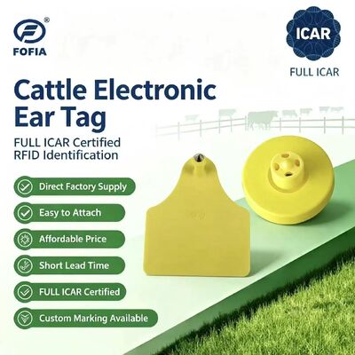 FOFIA Νέο πλήρες ICAR Ανθεκτικό Αδιάβροχο RFID TPU Κίτρινες καρτέλες αυτιών ζώων ET908+T905 EM4305 Τσιπς 5 έτη εγγύηση Γουρούνι 14,5mm