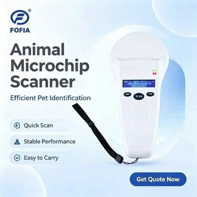FOFIA Ανθεκτικός λευκός RFID Handheld Reader 128x32 OLED οθόνη USB ISO11784/5 Πρωτόκολλο για πλαστική μακροχρόνια χρήση στο αγρόκτημα ζώων