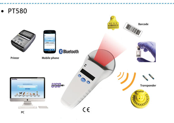 FOFIA Ανθεκτικός λευκός RFID Handheld Reader 128x32 OLED οθόνη USB ISO11784/5 Πρωτόκολλο για πλαστική μακροχρόνια χρήση στο αγρόκτημα ζώων