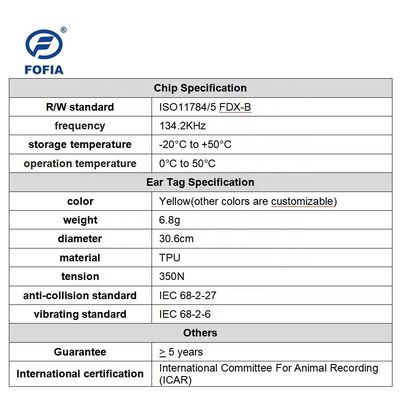 Αδιάβροχη ετικέτα αυτιού RFID με συμμόρφωση ISO11784/5 και 5ετή εγγύηση για την παρακολούθηση ζώων