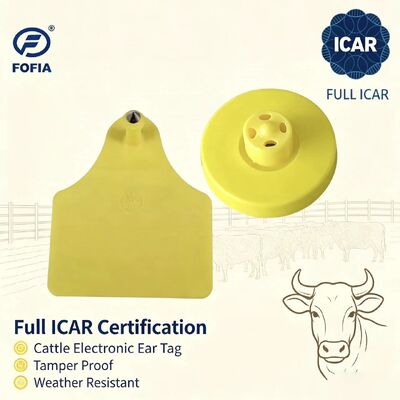 FOFIA Νέα Πλήρης ICAR Ανθεκτικά Αδιάβροχα RFID TPU Κίτρινες Ετικέτες Αυτιού LF ET908+T905 Αγροτικά Τσιπ 5-Ετής Εγγύηση Βοοειδή 14.5mm