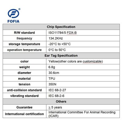 FOFIA Νέα Πλήρης ICAR Ανθεκτικά Αδιάβροχα RFID TPU Κίτρινες Ετικέτες Αυτιού LF ET908+T905 Αγροτικά Τσιπ 5-Ετής Εγγύηση Βοοειδή 14.5mm