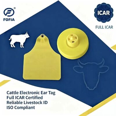 FOFIA Νέα Πλήρης ICAR Ανθεκτικά Αδιάβροχα RFID TPU Κίτρινες Ετικέτες Αυτιού ET908+T905 Αγροτικά Τσιπ 5ετής Εγγύηση Βοοειδή 14.5mm