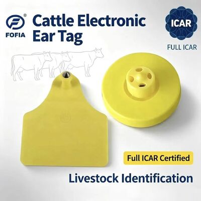 Νέο FOFIA Full ICAR LF Ανθεκτικό Αδιάβροχο RFID TPU Κίτρινη αγελάδα Χοιρινό πρόβατο Ετικέτες αυτιών ET908+T905 EM4305 Τσιπάκια 5 έτη Εγγύηση 14,5mm