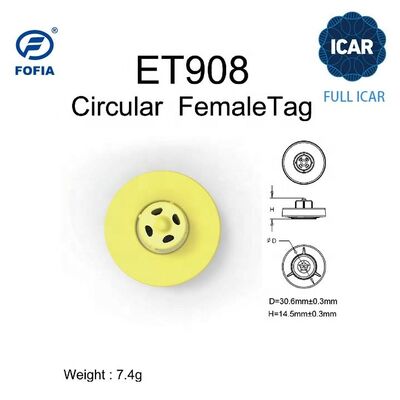 Νέες αδιάβροχες ετικέτες αυτιού RFID LF TPU κίτρινες ICAR ET908+T901 για ζώα 14.5mm για βοοειδή με 5ετή εγγύηση