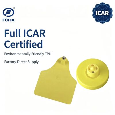 FOFIA Νέο πλήρες ICAR Ανθεκτικό Αδιάβροχο RFID LF TPU Κίτρινες ετικέτες αυτιών ET908+T905 EM4305 Τσιπς 5ετής εγγύηση Γουρούνι 14,5mm