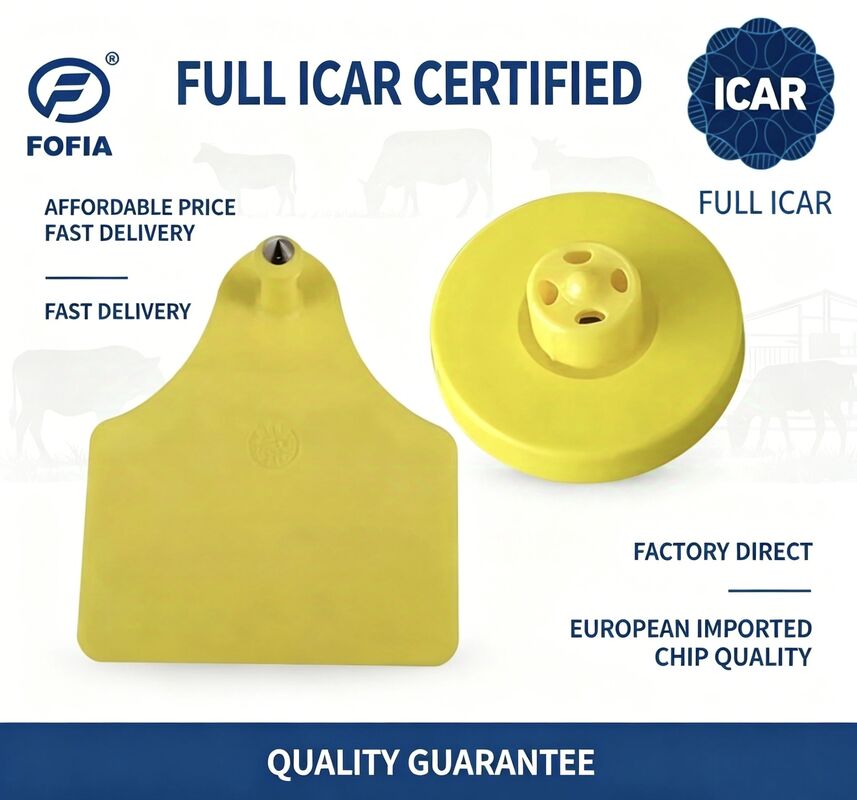 Πλήρης ICAR ET908+T905 Αδιάβροχο RFID TPU Κίτρινες καρτέλες αυτιών ζώων FDX-B 134.2Khz EM4305 Τσιπς