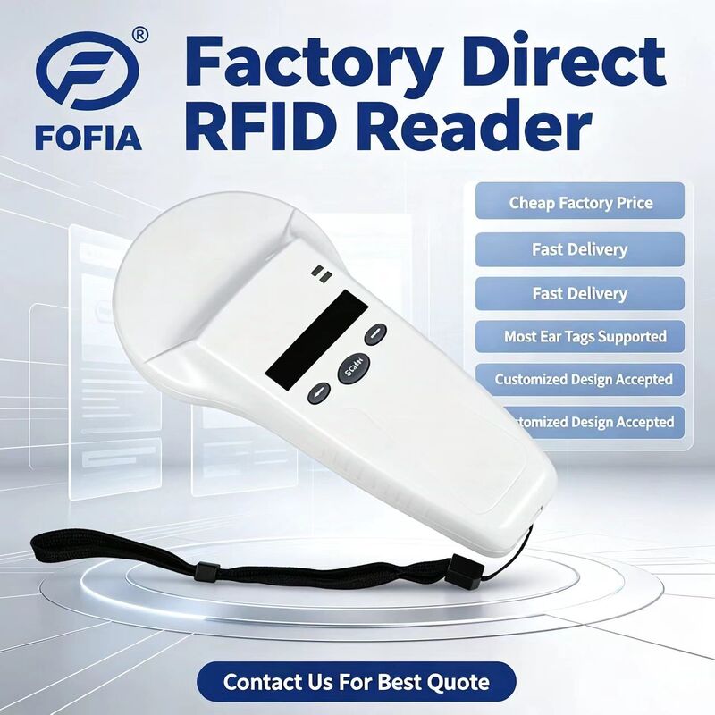 Αδιάβροχη συσκευή ανάγνωσης χειρός RFID με οθόνη OLED 128x32 USB για πλαστική λύση μεγάλης εμβέλειας για κατοικίδια ζώα και αγροκτήματα και χρήση σε ράντσο 125 khz