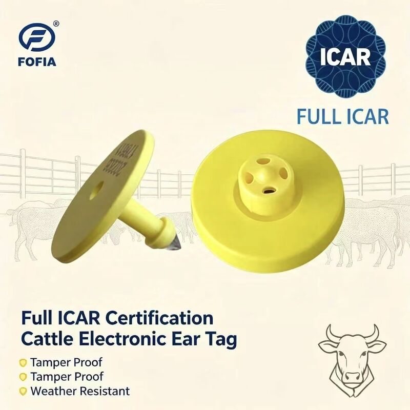 Αδιάβροχη Ετικέτα Αυτιού Αγελάδας Fofia Full ICAR Certified ET908 Κίτρινη RFID TPU Υψηλής Ποιότητας 1.5 Έτος Εγγύηση Κτηνοτροφία