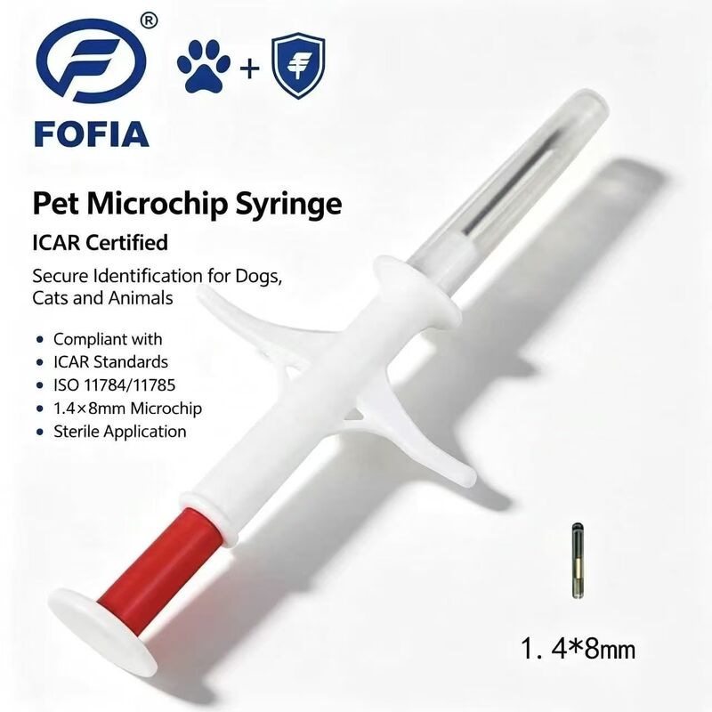 FOFIA ZS007 Πιστοποιημένο από το ICAR 134.2kHz RFID Αυτί Ζώου Microchip FDX/EM4305 IP67 Αδιάβροχο Λευκό PP 1.4x8mm Σκύλος Γάτα Κατοικίδια