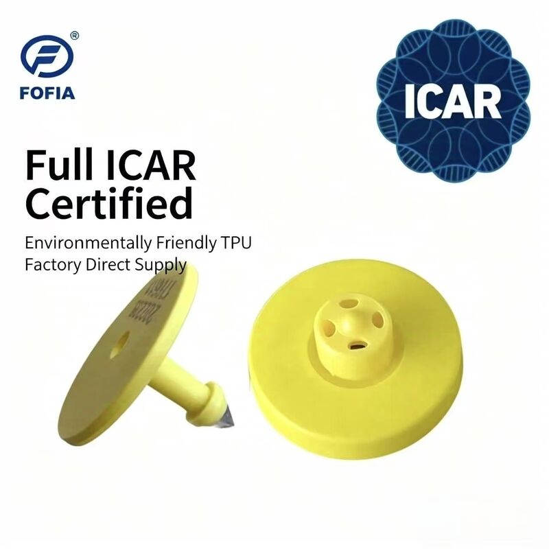 Νέα Αδιάβροχη Ετικέτα Αυτιού Αγελάδας Fofia Full ICAR Certified ET908 Κίτρινη RFID TPU με Εγγύηση 1,5 Έτους και Κωδικοποίηση Laser για Παρακολούθηση Ζώων